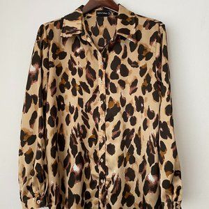 PrettyLittleThing Cheetah Print Silk Button Up